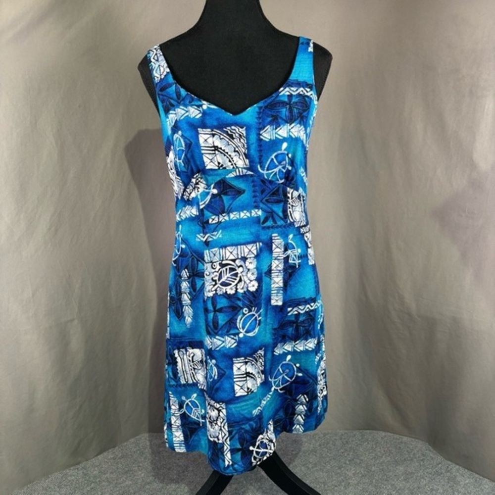 Hilo Hattie Dress Women’s Small Hawaiian Midi Floral Tropical Blue White Black